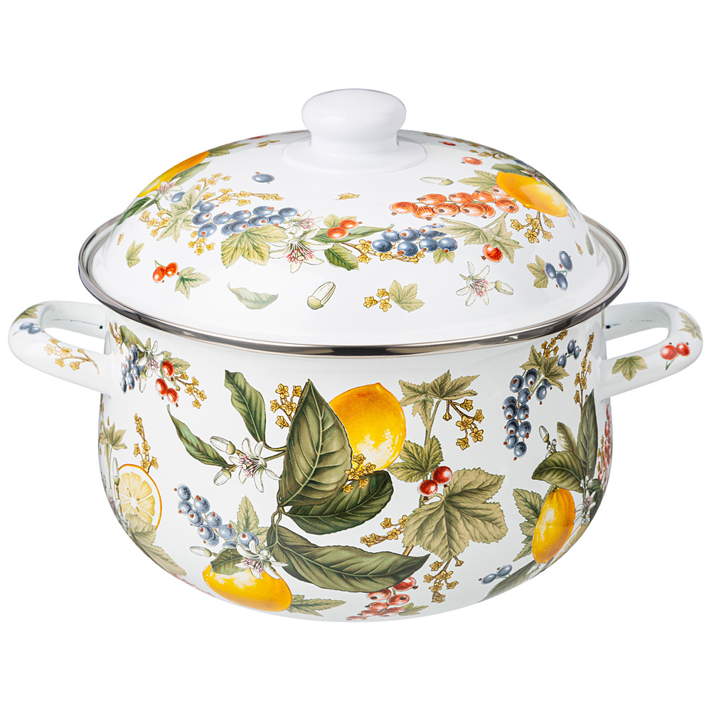 

Кастрюля Agness Fruit Basket эмалированная с крышкой 2,8 л, Желтый
