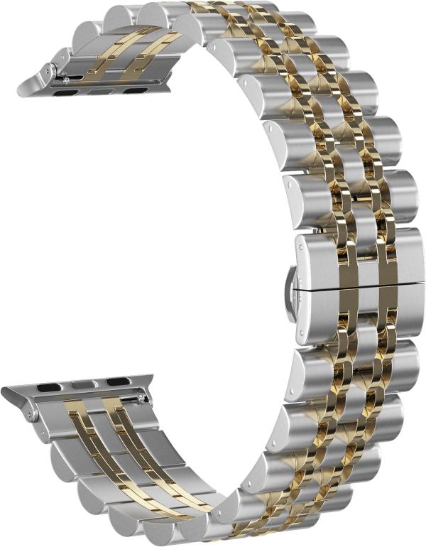 

Ремешок металлический GSMIN Elegy для Apple Watch Series 7 41mm (Серебристо-золотой)