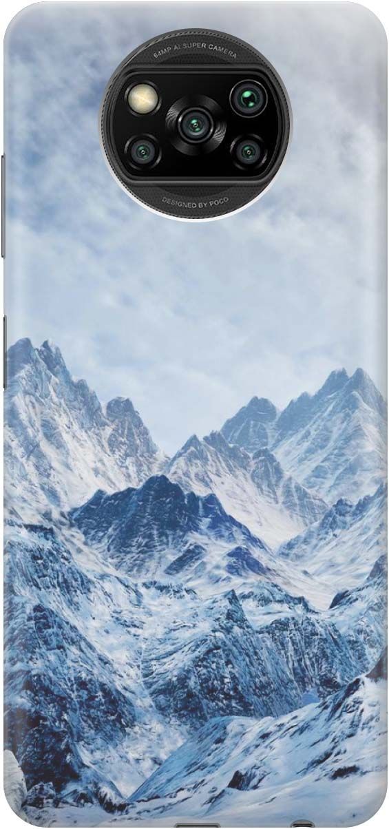 

Чехол на Xiaomi Poco X3 "Снежные горы", Белый;голубой, 249