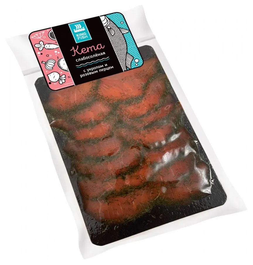 

Кета Kingfish слабосоленая с укропом и розовым перцем ломтики 120 г