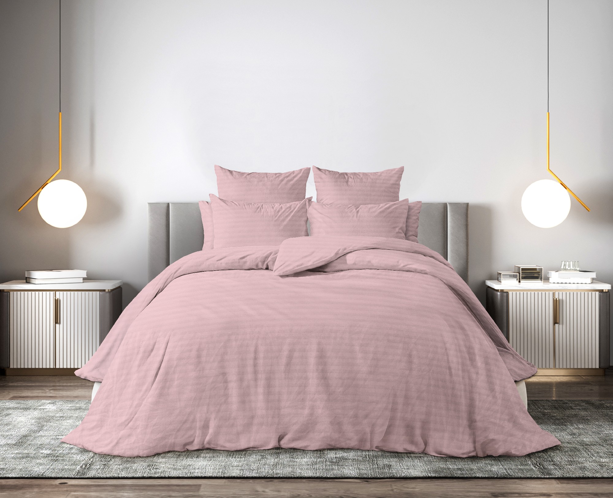 Комплект постельного белья Волшебная Ночь Семейный Silver Rose Страйп-дизайн, 100% Хлопок