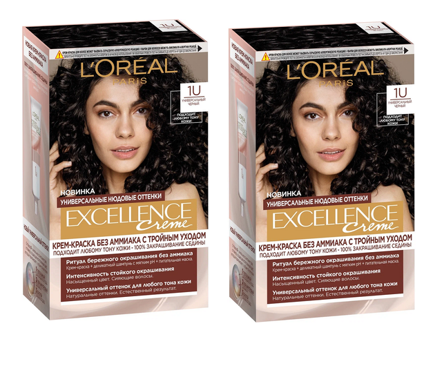 

Крем-краска для волос L'Oreal Paris Excellence Nudes оттенок 1U Универсальный черный 2шт