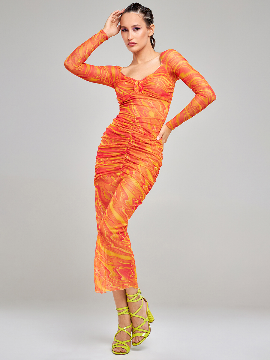 Платье женское ALZA LX0005 оранжевое 40 RU