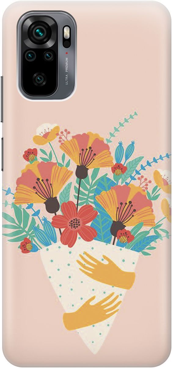 

Чехол на Xiaomi Redmi Note 10 "Букет на розовом", Красный;розовый, 4789