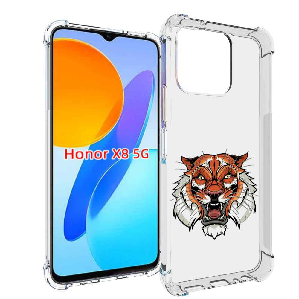 

Чехол MyPads оранжевый седой тигр для Honor X8 5G, Прозрачный, Tocco