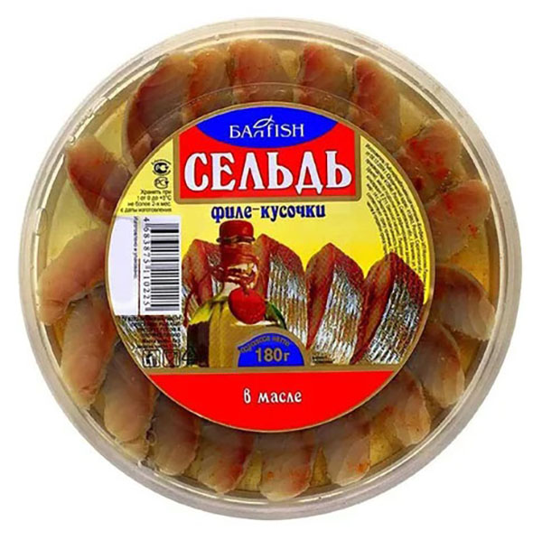 

Сельдь Балfish Солнечная соленая в масле кусочки филе 180 г