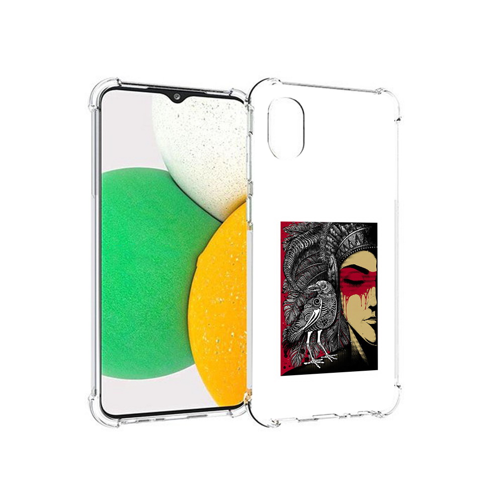 

Чехол MyPads Tocco для Samsung Galaxy A03 Core девушка с вороном в абстракции, Прозрачный, Tocco