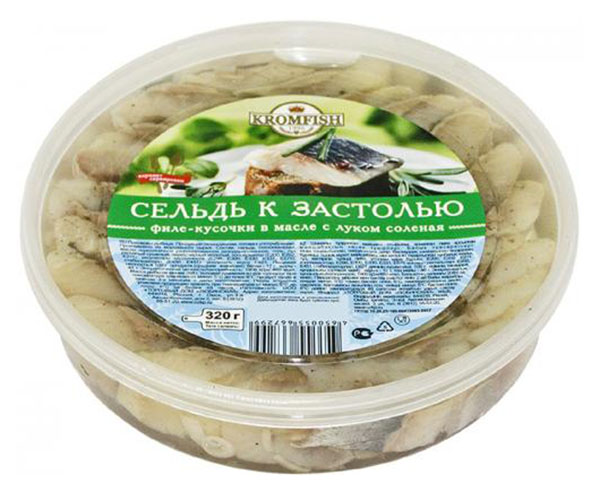 

Сельдь Kromfish К застолью в масле с луком кусочки филе 320 г