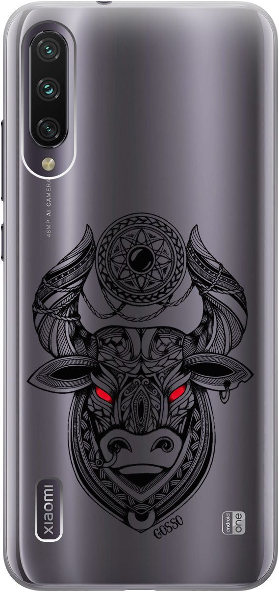 

Чехол на Xiaomi Mi A3 "Grand Bull" прозрачный, Прозрачный;красный, 703