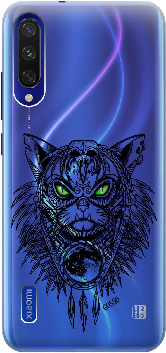 

Чехол на Xiaomi Mi A3 "Shaman Cat" прозрачный, Прозрачный;черный, 703