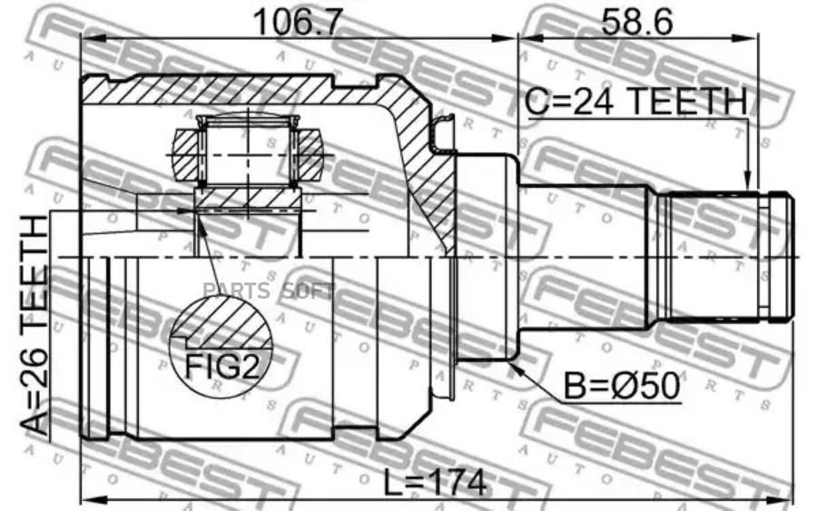 

Шрус Внутренний Левый 26x50x24 Febest арт. 0111AGV10LH