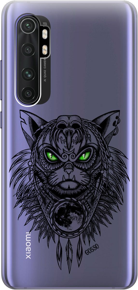 

Чехол на Xiaomi Mi Note 10 Lite "Shaman Cat" прозрачный, Прозрачный;черный, 154