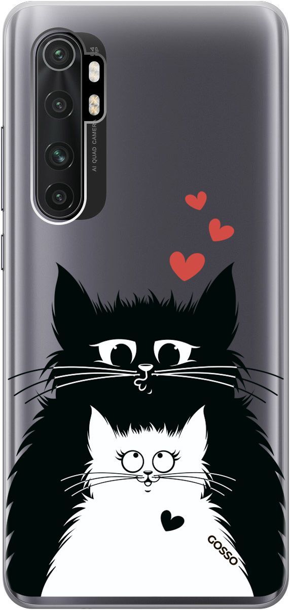 

Чехол на Xiaomi Mi Note 10 Lite "Cats in Love" прозрачный, Прозрачный;белый, 154