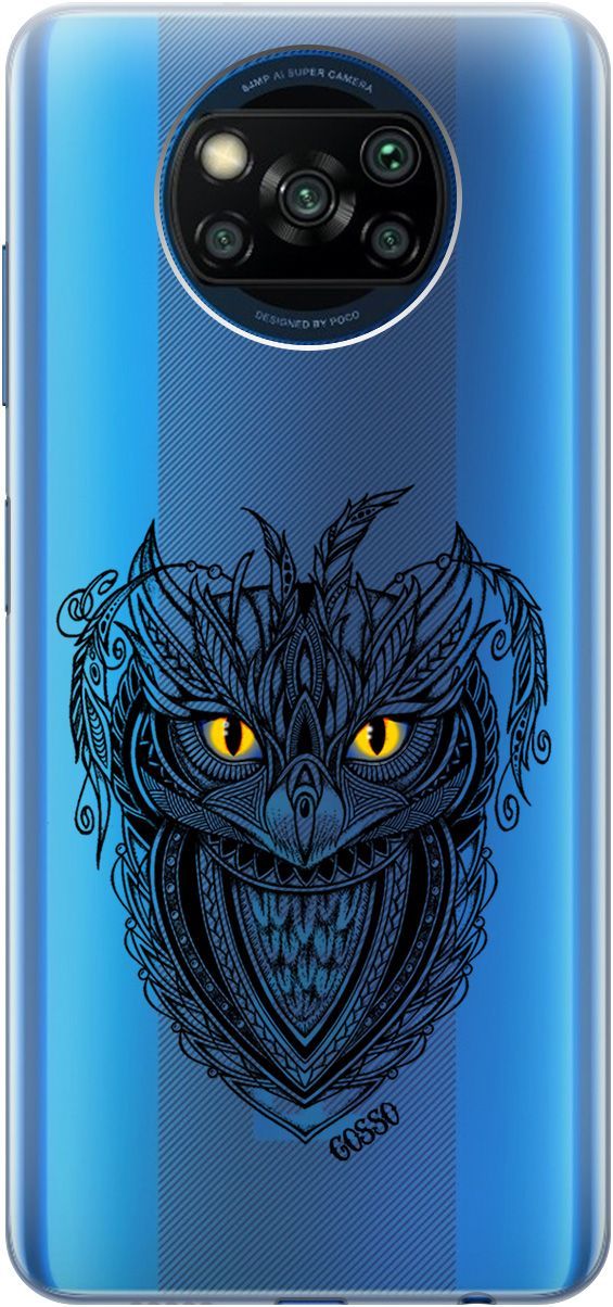 

Чехол на Xiaomi Poco X3 "Grand Owl" прозрачный, Прозрачный;желтый, 248