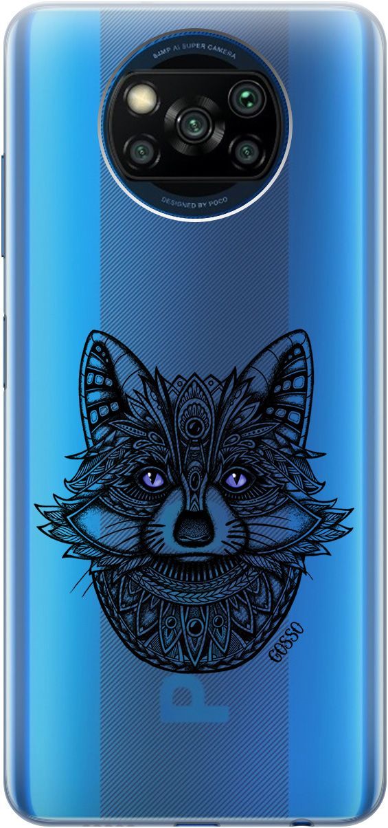 

Чехол на Xiaomi Poco X3 "Grand Raccoon" прозрачный, Прозрачный;синий, 248