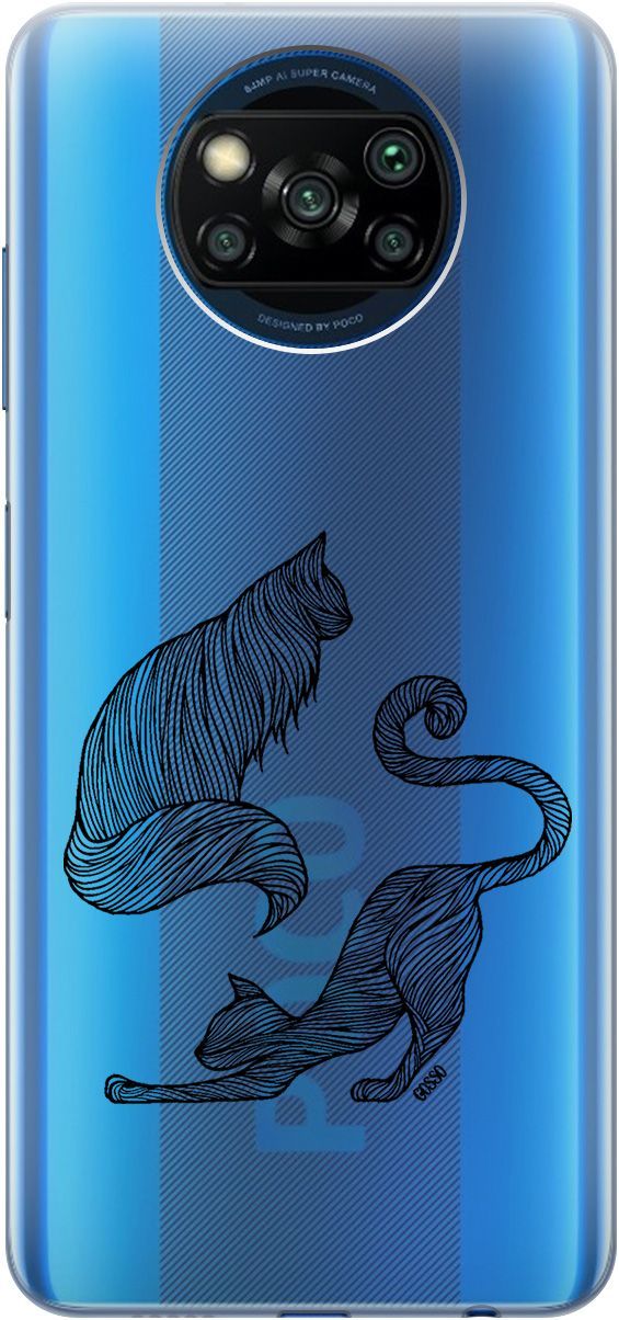 

Чехол на Xiaomi Poco X3 "Lazy Cats" прозрачный, Прозрачный;серый, 248