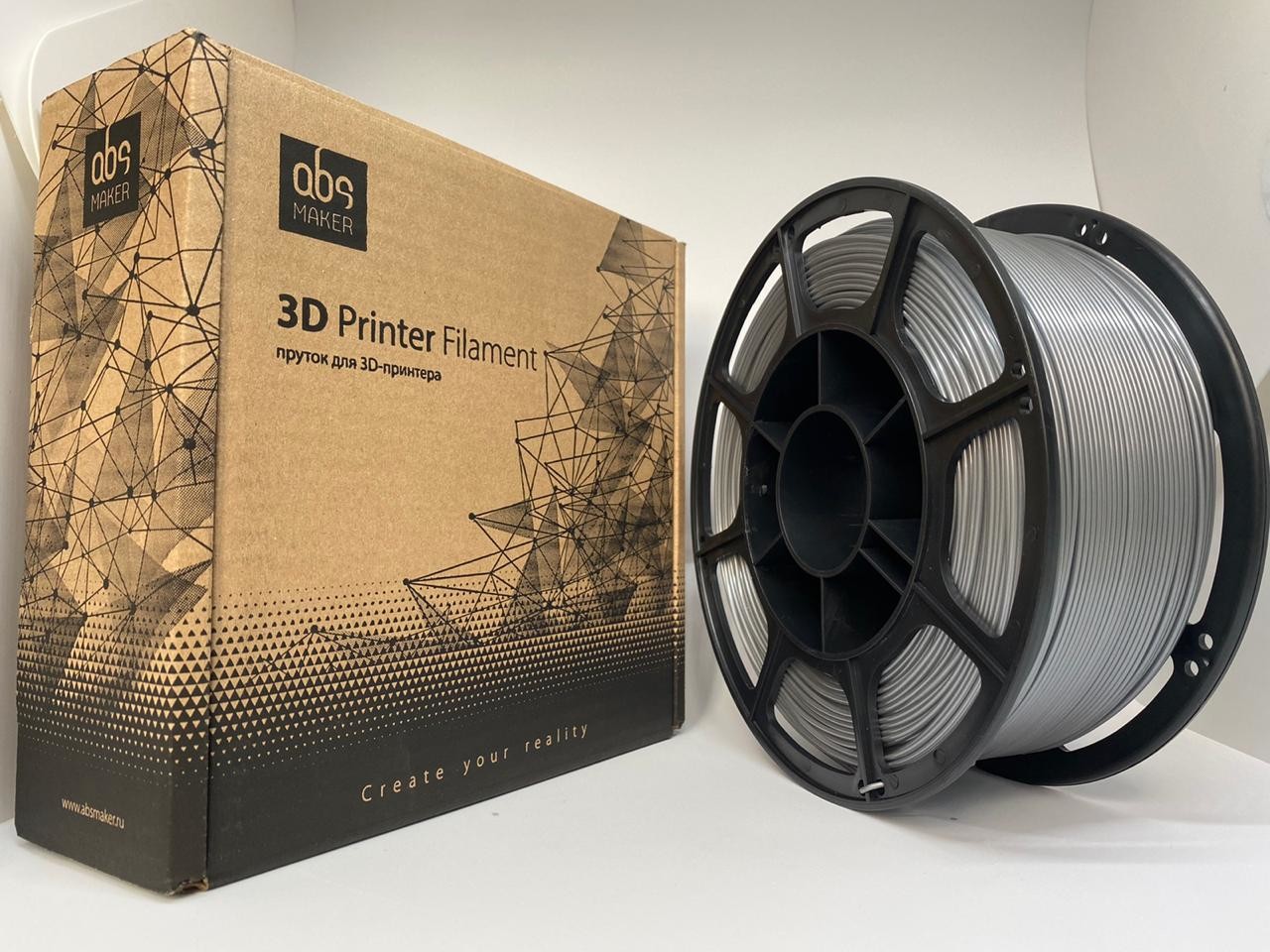 

Пластик для 3D-принтера ABS Maker PETG, серебристый, 1.75мм, 1кг., PETG