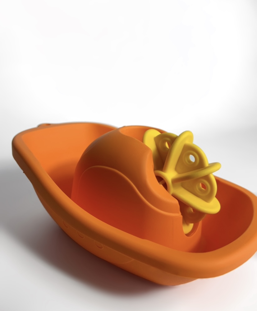 Игрушка для купания Биплант катерок из мягкого пластика с вертушкой оранжевый