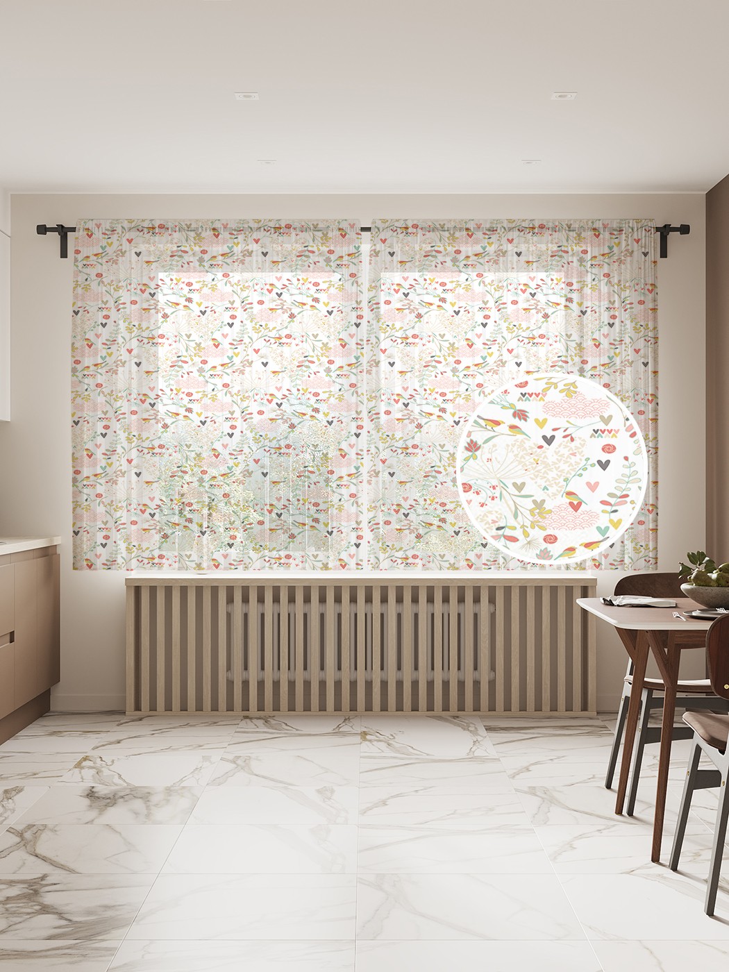 

Фототюль JoyArty "Птички и сердечки" 145x180см (2 полотна со шторной лентой + 50 крючков), Птички и сердечки