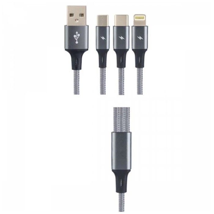 Кабель Lightning, micro USB, USB Type-C-USB Perfeo 1.2м черный