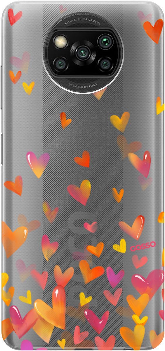 

Чехол на Xiaomi Poco X3 "Flying Hearts" прозрачный, Прозрачный;желтый, 248