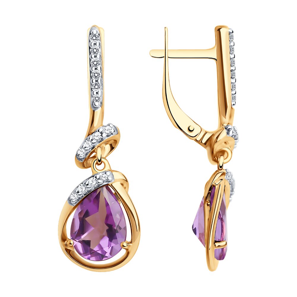 

Серьги подвески из серебра SOKOLOV 92022737, фианит/аметист, 92022737