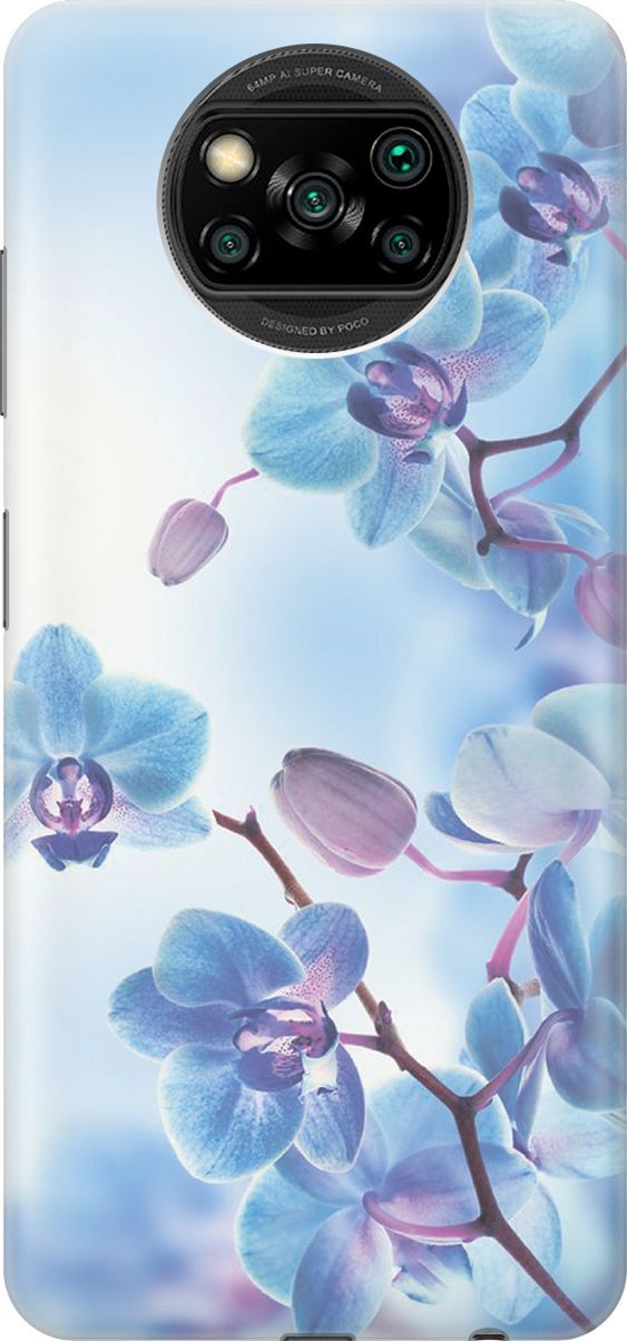 

Чехол на Xiaomi Poco X3 "Голубые орхидеи", Голубой;серый, 249