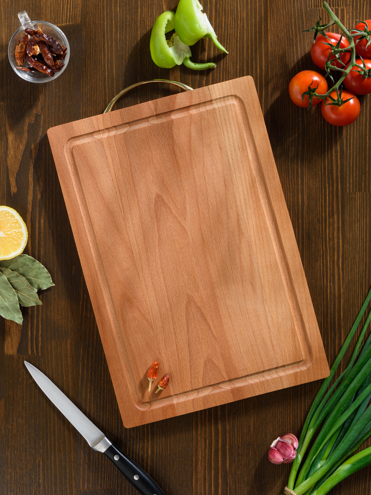 Разделочная доска KETT-UP ECO WOOD & FOOD 24*35см деревянная с канавкой с ручкой