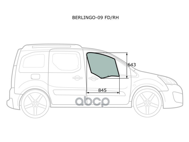 Стекло Боковое Опускное (Спереди/ Справа/ Цвет Зеленый) Citroen Berlingo 08-22 / Peugeot P