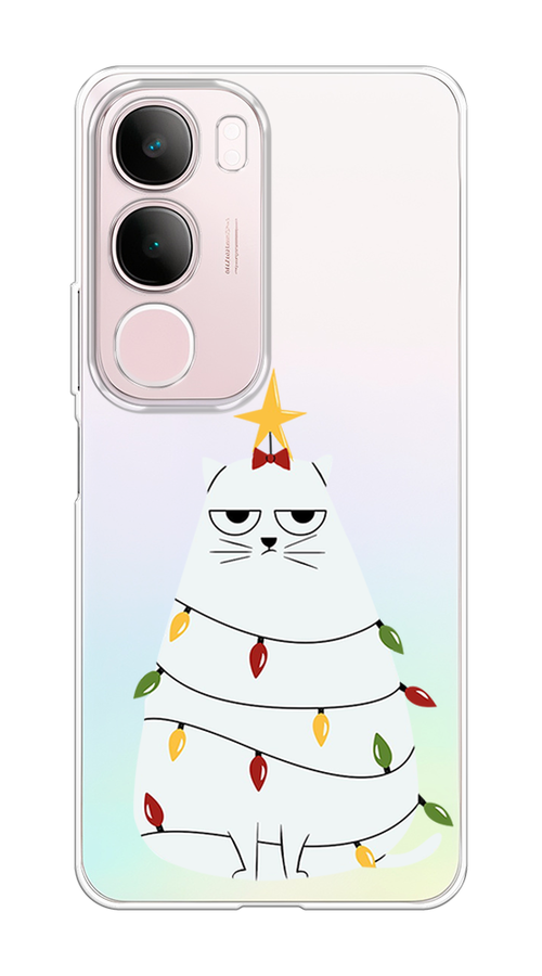 

Чехол на Vivo Y19s Котик в гирлянде, Белый;красный;желтый, 2612350-1