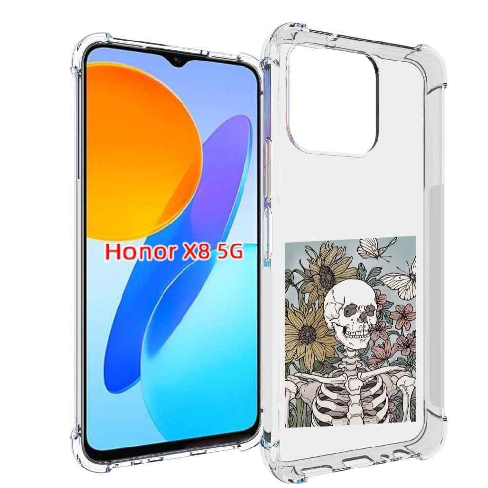 

Чехол MyPads скелетик с подсолнухами для Honor X8 5G, Прозрачный, Tocco
