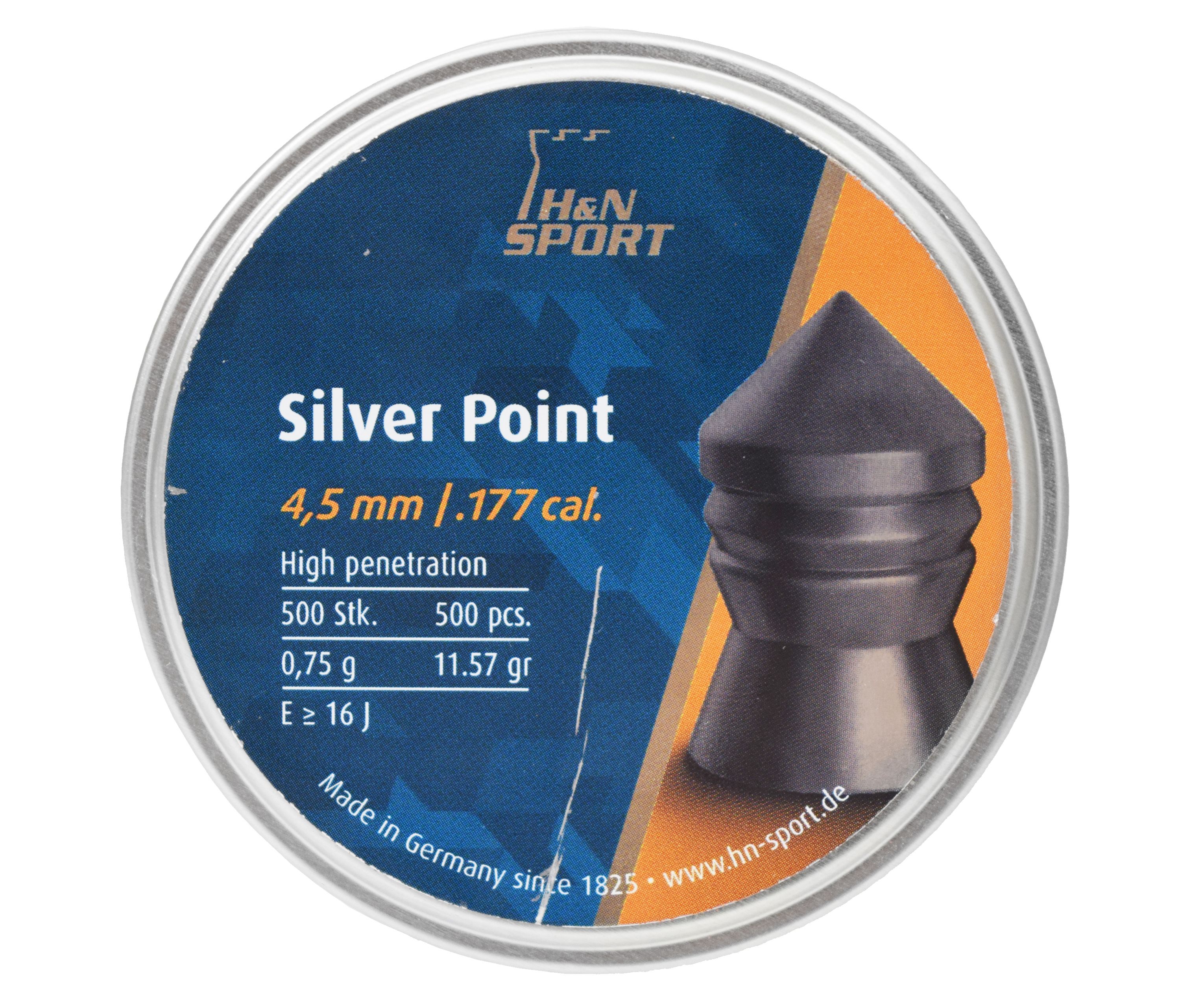

Пули пневматические H&N Silver Point 4.5 мм 500 шт, 0.75 г, Серебристый, Silver Point