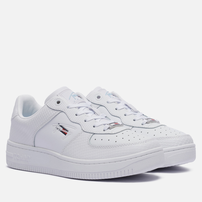 фото Кроссовки женские tommy jeans textured leather basket cupsole белые 8.5 us