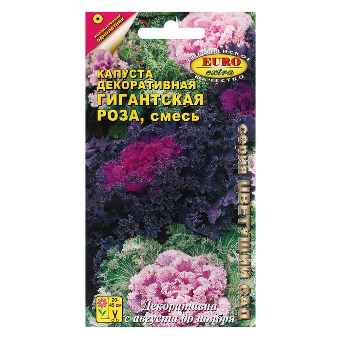 

Семена цветов Капуста декоративная Гигантская роза, смесь, 0,05 г 7652496