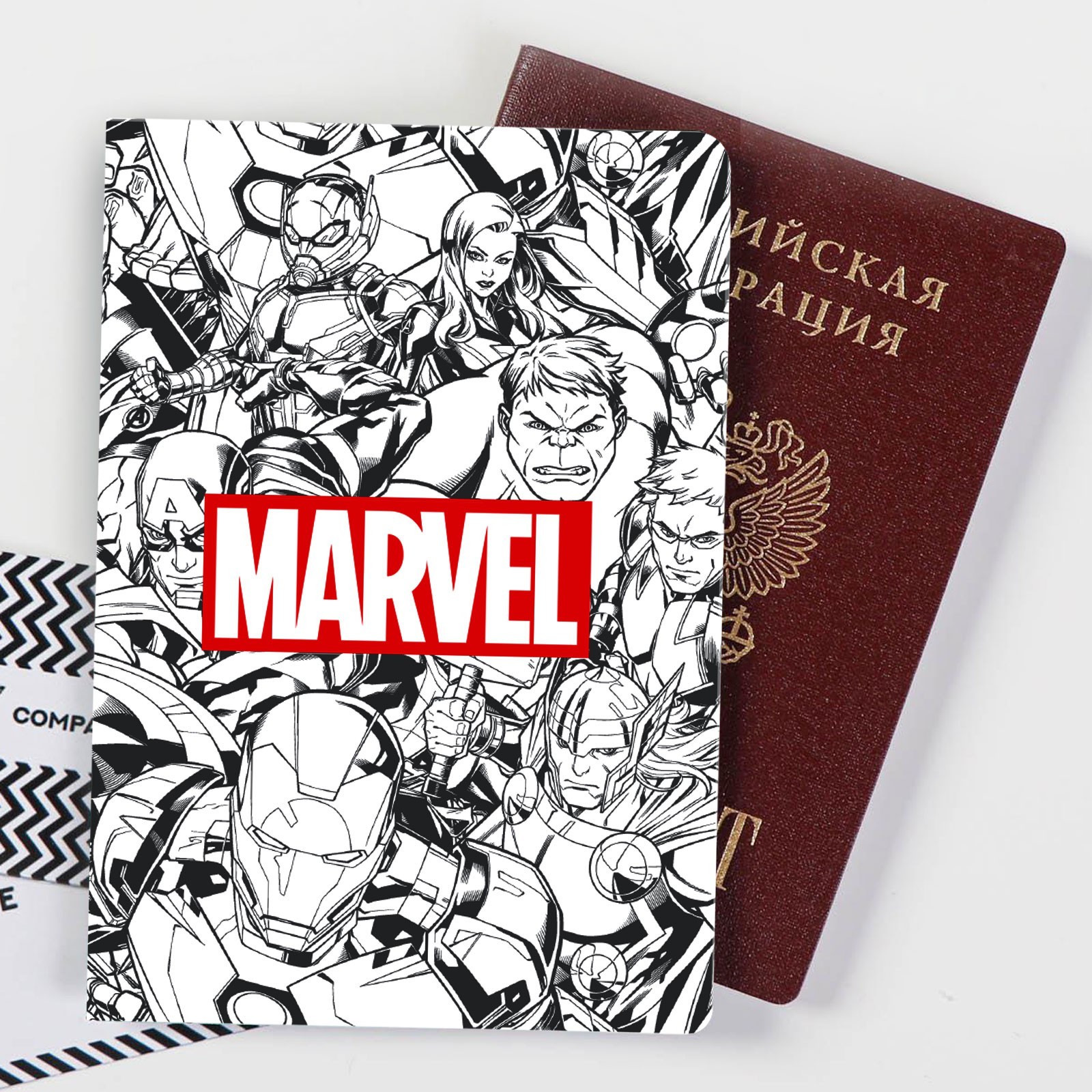 Обложка для паспорта Marvel Р00000309 черно-белый 2650₽