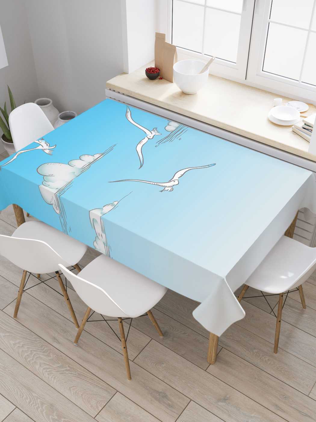 

Скатерть прямоугольная JoyArty "Парящие чайки" из сатена, 120x145 см, Голубой, Парящие чайки