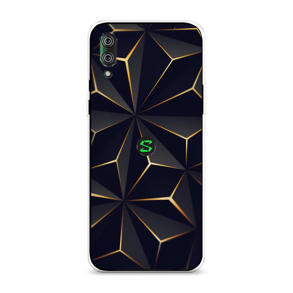 

Чехол на Xiaomi Black Shark 2"Черные полигоны", Золотистый;черный, 36450-3