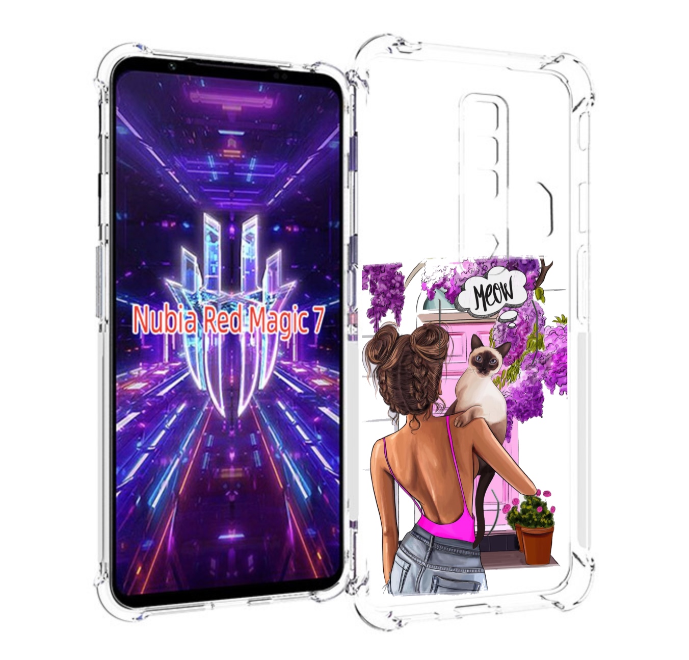 

Чехол MyPads Девушка-с-котиком женский для ZTE Nubia Red Magic 7, Прозрачный, Tocco