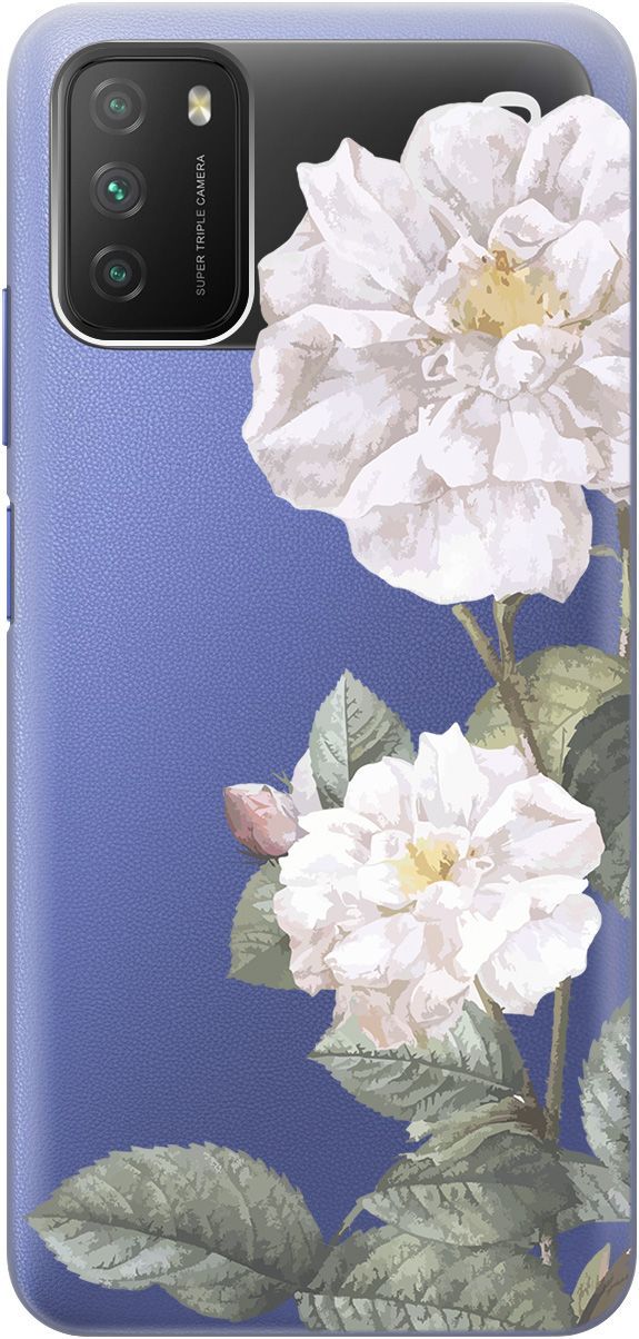 

Чехол на Xiaomi Redmi 9T "White Rose" прозрачный, Прозрачный;черный, 5558