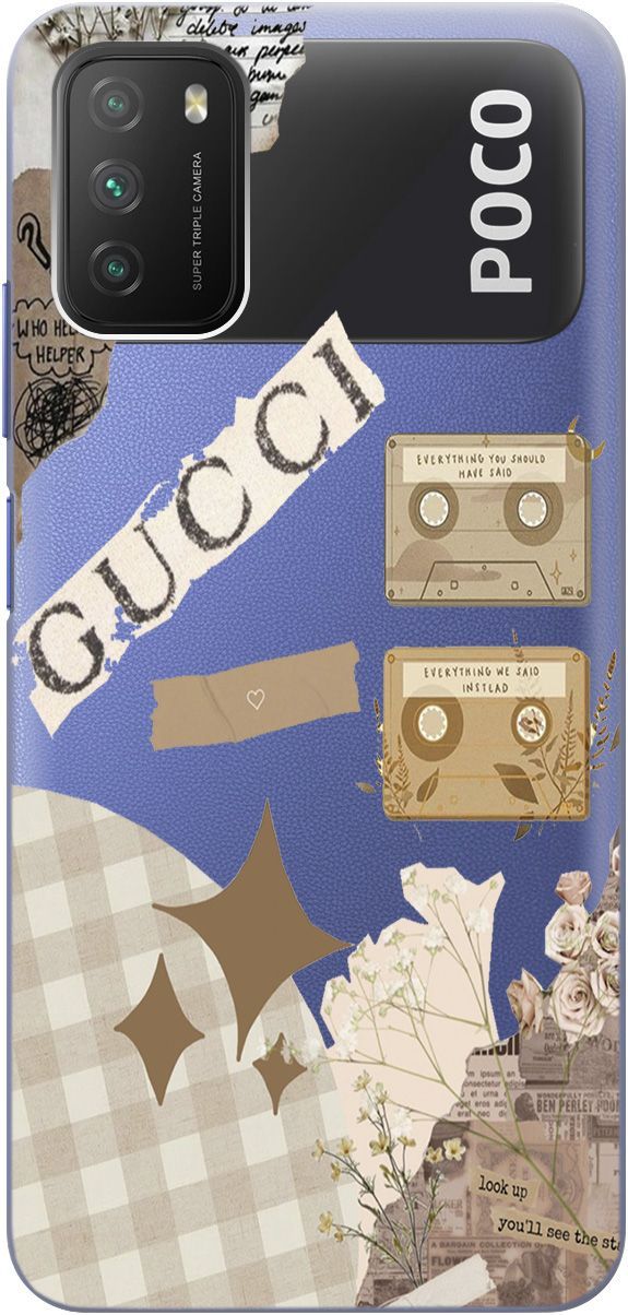 

Чехол на Xiaomi Redmi 9T "GUCCI Stickers" прозрачный, Прозрачный;бежевый, 5558