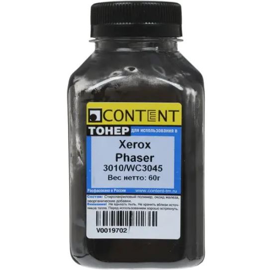 

Тонер Content для Xerox Phaser 3010/WC 3045, Bk, 60 г, банка