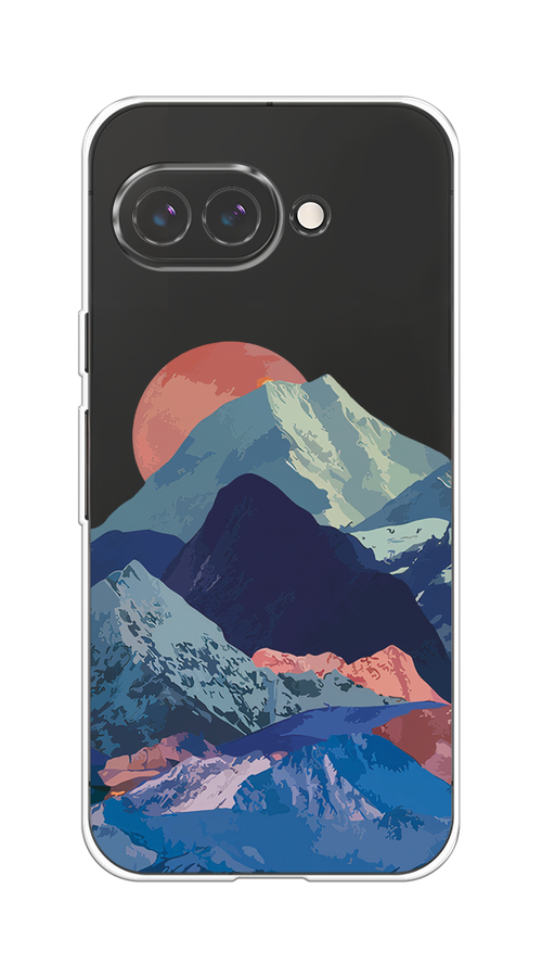 

Чехол на Google Pixel 9a Закат в снежных горах, Бордовый;серый;голубой, 272250-1