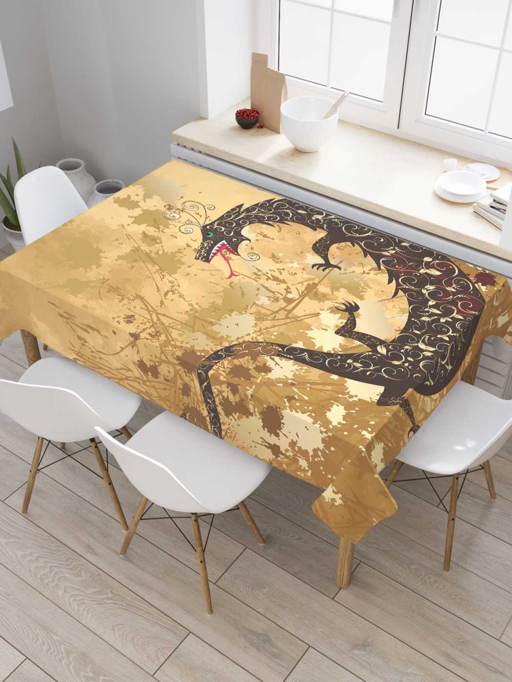 

Скатерть прямоугольная JoyArty "Забавный дракон" из сатена, 120x145 см, Оранжевый, Забавный дракон