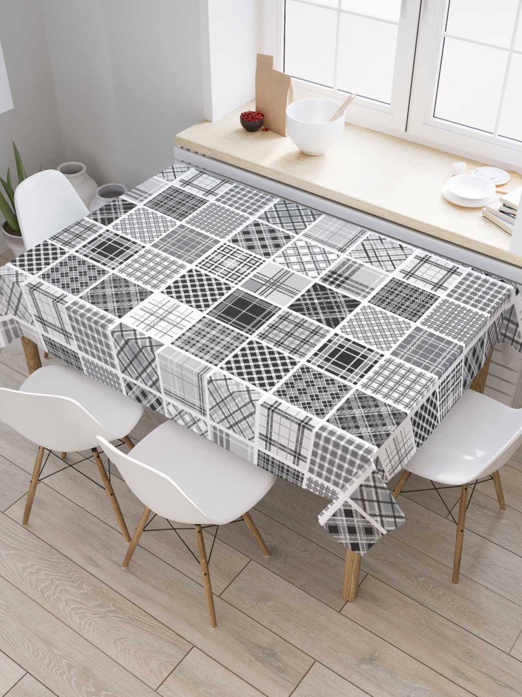 

Скатерть прямоугольная JoyArty "Классическая плитка с узорами" из сатена, 120x145 см, Серый, Классическая плитка с узорами