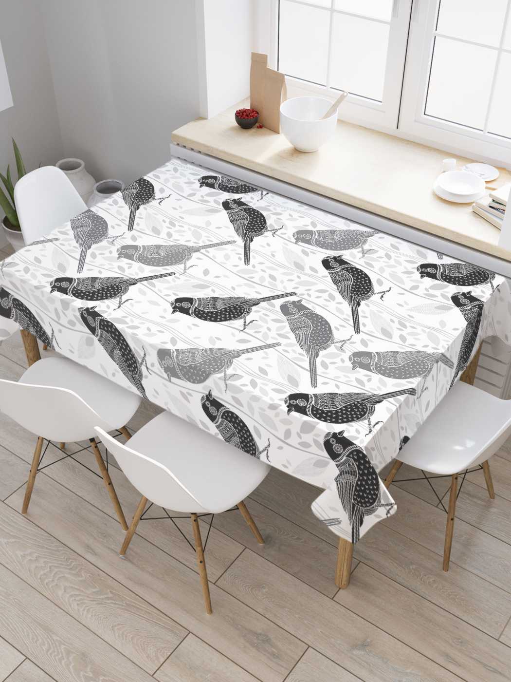 

Скатерть прямоугольная JoyArty "Воробьиный марш" из сатена, 120x145 см, Серый, Воробьиный марш