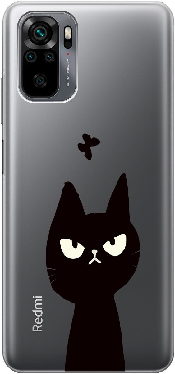 

Чехол на Xiaomi Redmi Note 10 "Disgruntled Cat" прозрачный, Прозрачный;черный, 5565