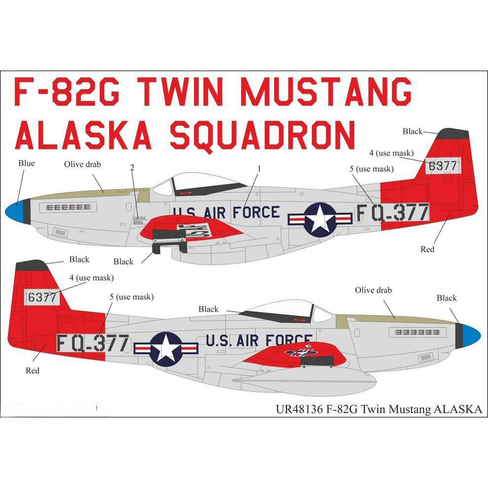 Декали UpRise 1/48 для F-82G Twin Mustang Alaska + маски UR48136