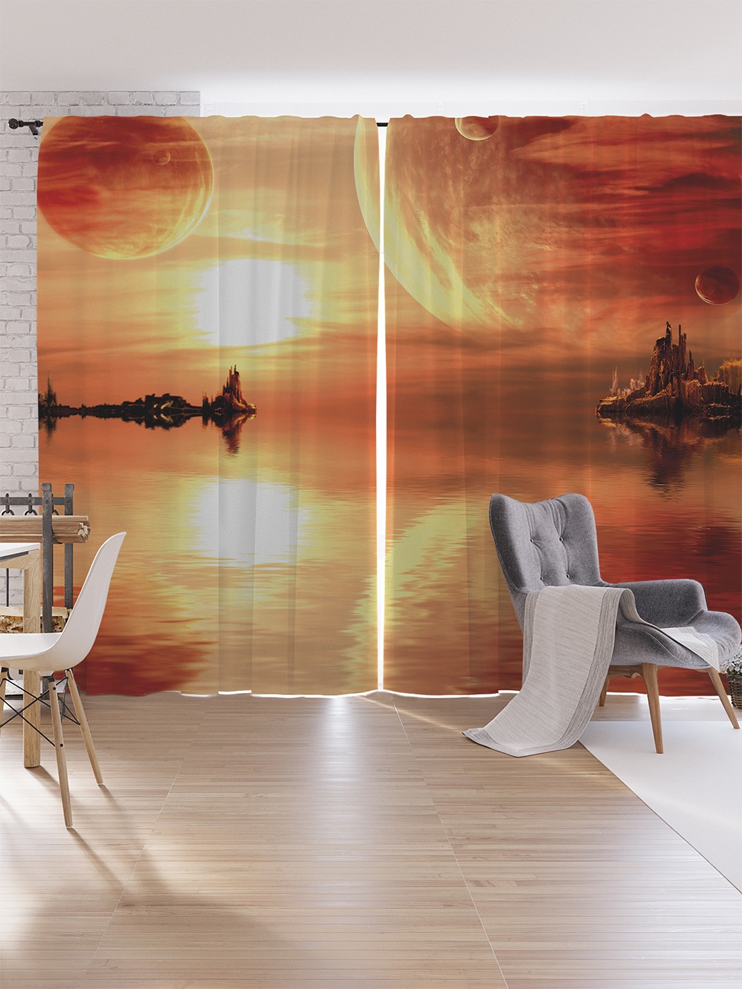 

Шторы под лён JoyArty "Планетарная симметрия", серия Oxford DeLux, 340х265 см, Планетарная симметрия