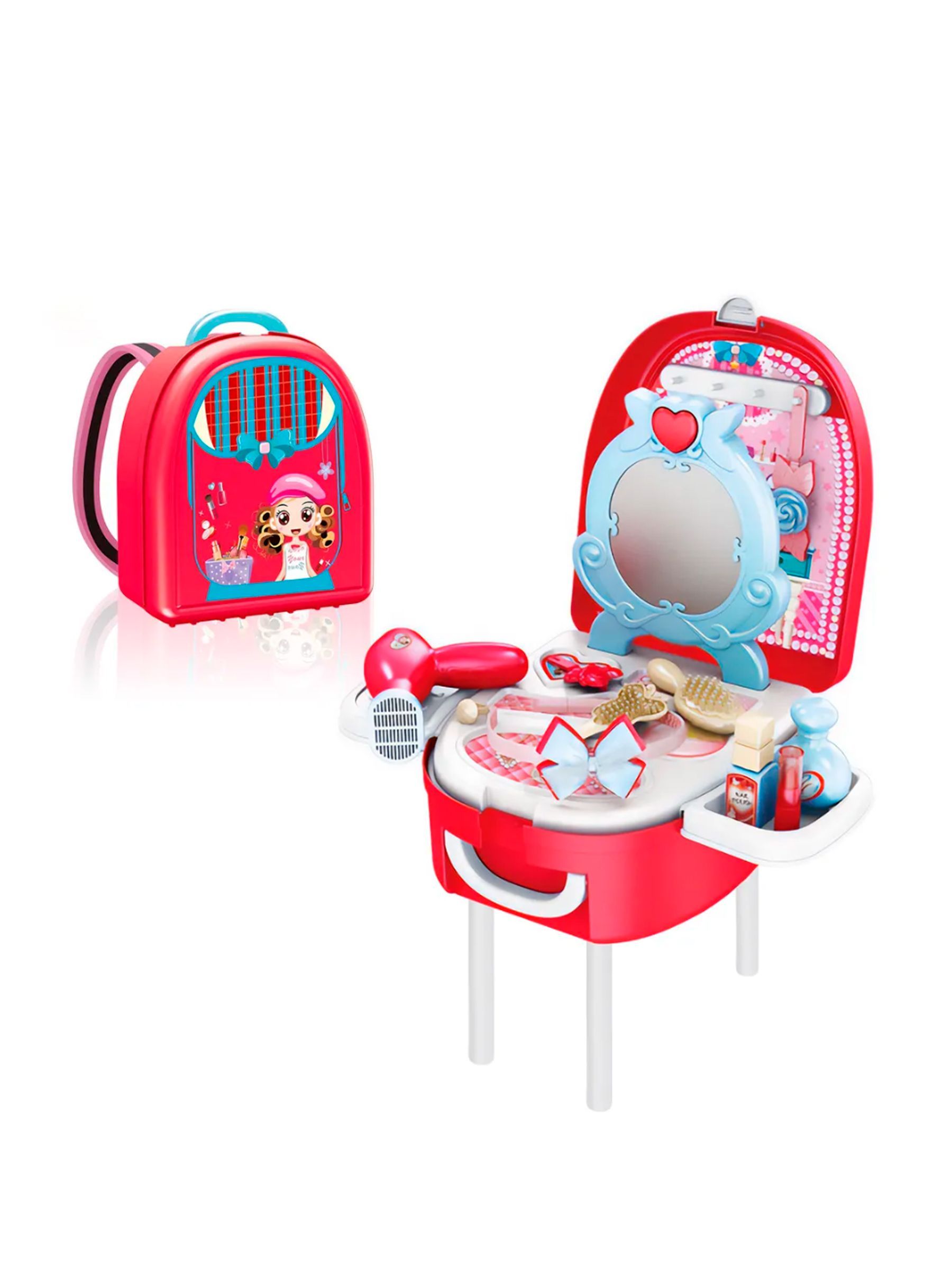 

Игровой набор Postmart Юный парикмахер в рюкзаке-трансформере рюкзак и игрушечный столик, Игровой набор в рюкзаке