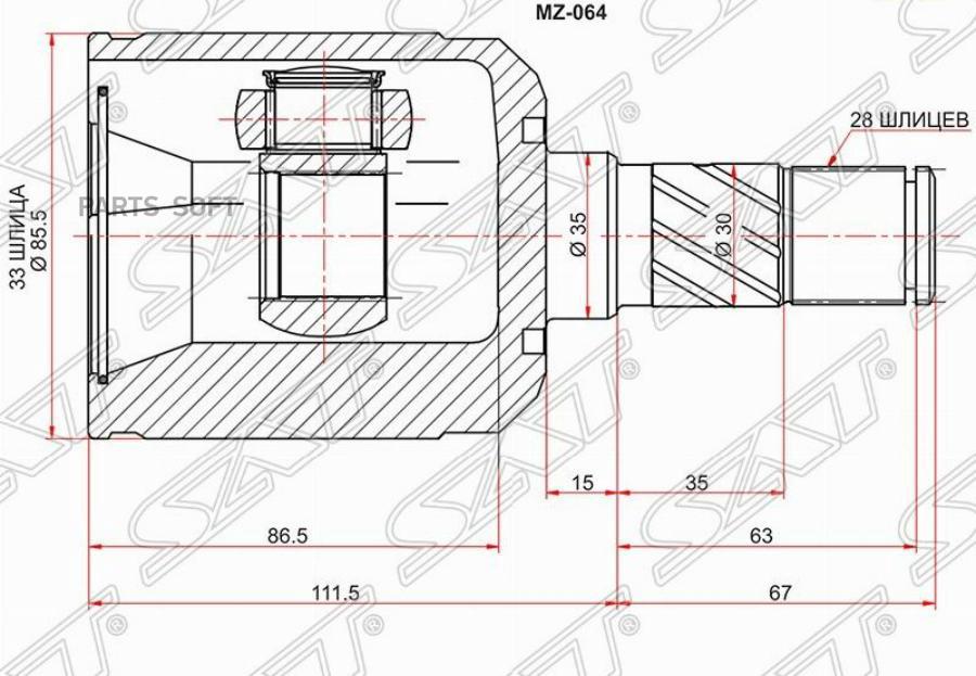 

Sat Mz-064 Шрус Внутренний Lh Mazda 6 Gh Акпп 1Шт